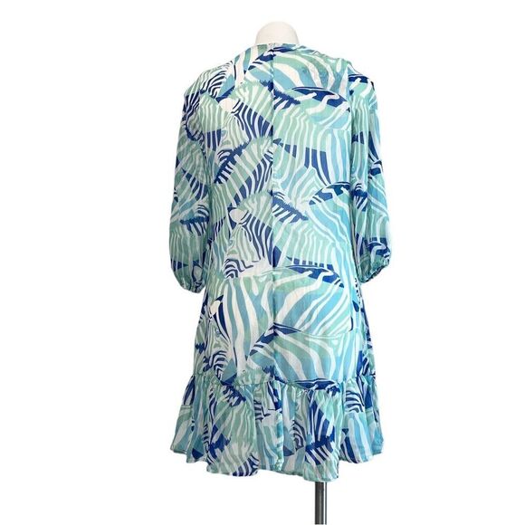 Vilagallo Blue V Neck 3/4 Sleeve Mini Dress New Size 38 - Picture 5 of 11